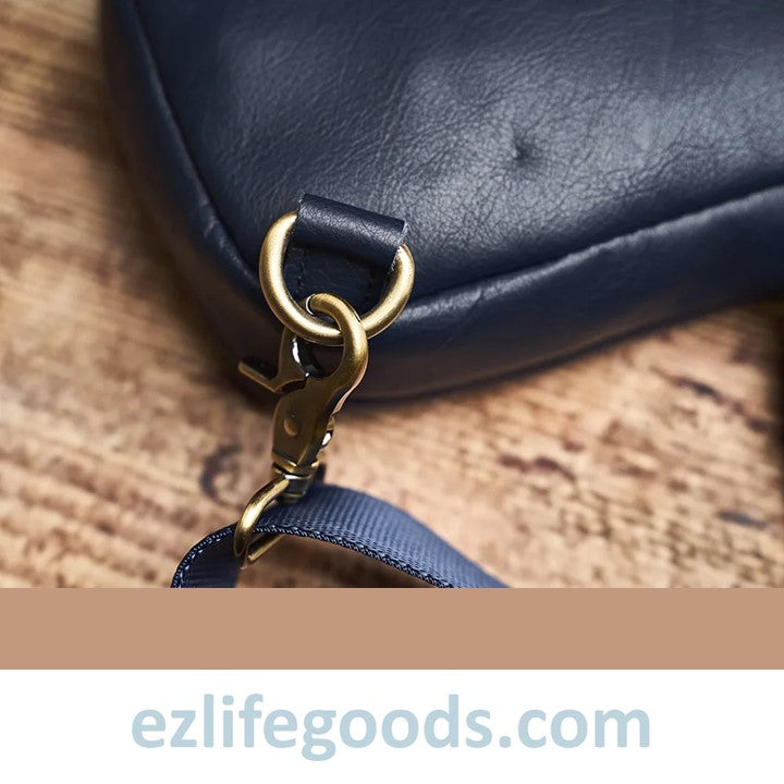 EZLIFEGOODS-Small Genuine Leather Sling Purse for Men|Two Zipper Crossbody Chest Bag - Blue