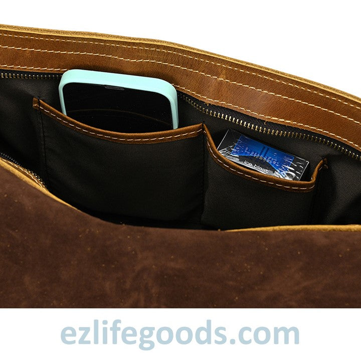 EZLIFEGOODS-Genuine Cow Leather Messenger Bag for Men| Mens Crossbody with Many Pockets-Light Brown