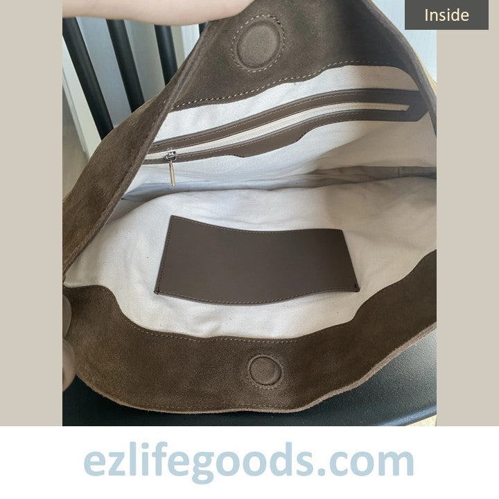 EZLIFEGOODS-Cow Leather Woman Handbag| Soft Suede Shoulder Tote Bag-Moss Green