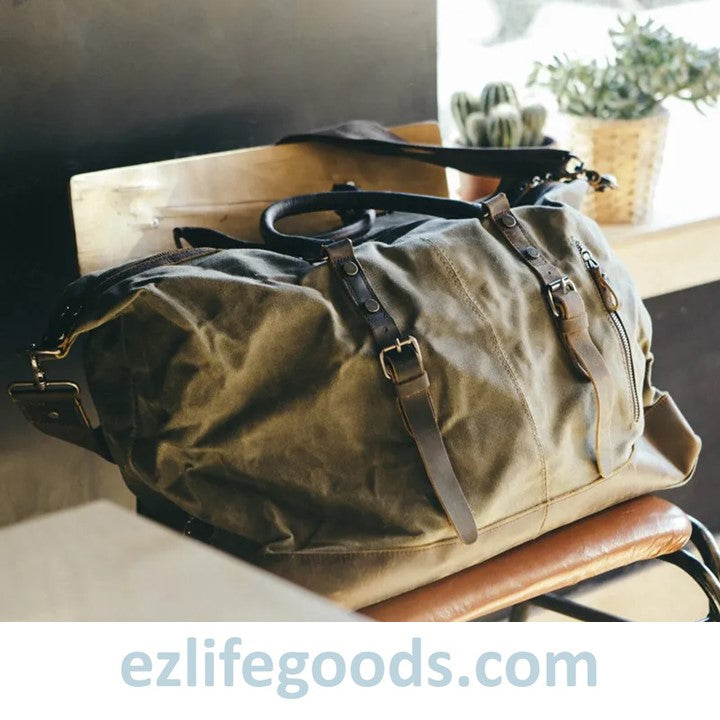 EZLIFEGOODS-Waterproof Duffle Bag with Cowhide Trimmings| High Capacity Weekender Bag 54 cm -Army Green