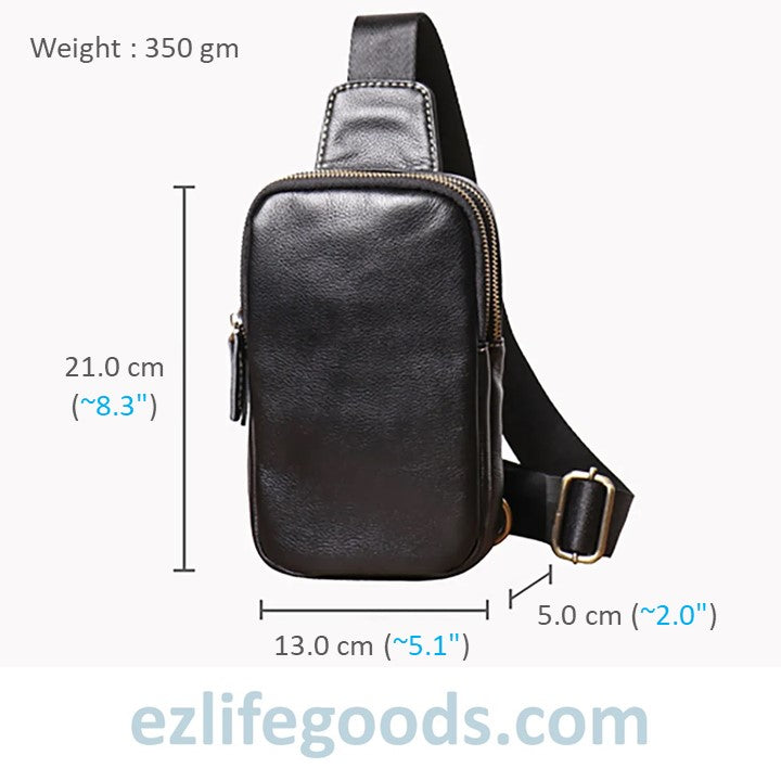 EZLIFEGOODS-Small Genuine Leather Sling Purse for Men|Two Zipper Crossbody Chest Bag