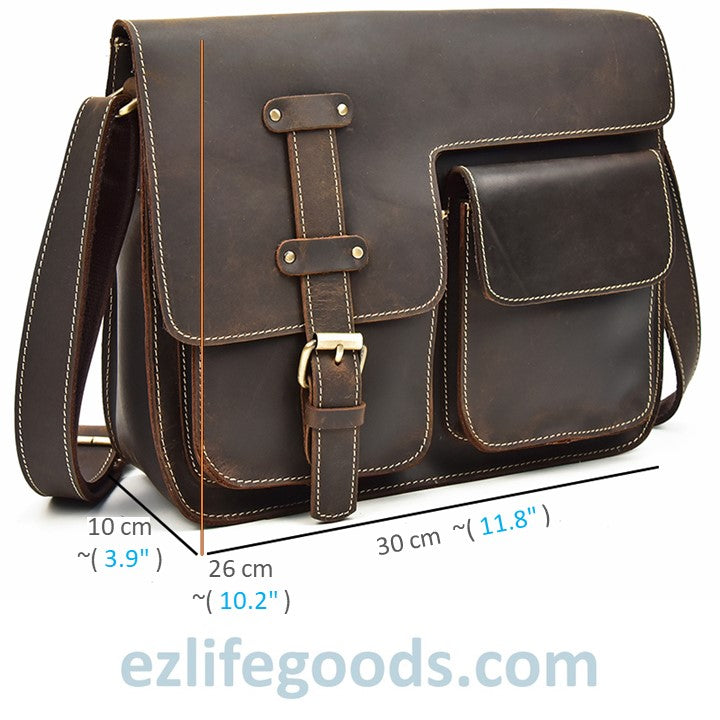 EZLIFEGOODS-Genuine Cow Leather Messenger Bag for Men| Mens Crossbody with Many Pockets