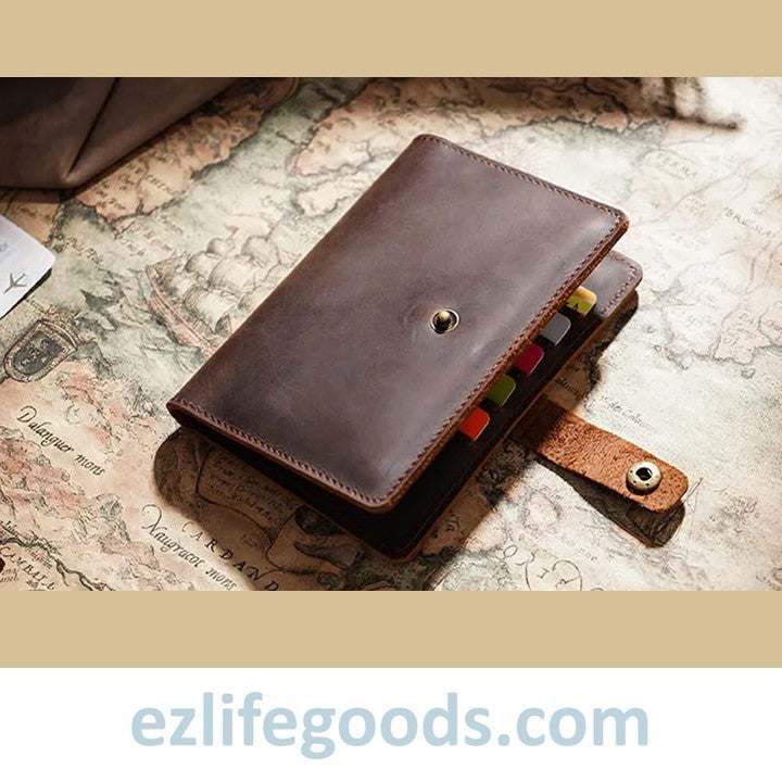 EZLIFEGOODS-Vintage Passport Wallet |Genuine Leather Passport Cover Cardholder Wallet & Travel Organizer Coffee Brown