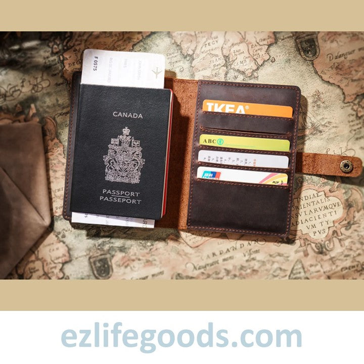 EZLIFEGOODS-Vintage Passport Wallet |Genuine Leather Passport Cover Cardholder Wallet & Travel Organizer Coffee Brown