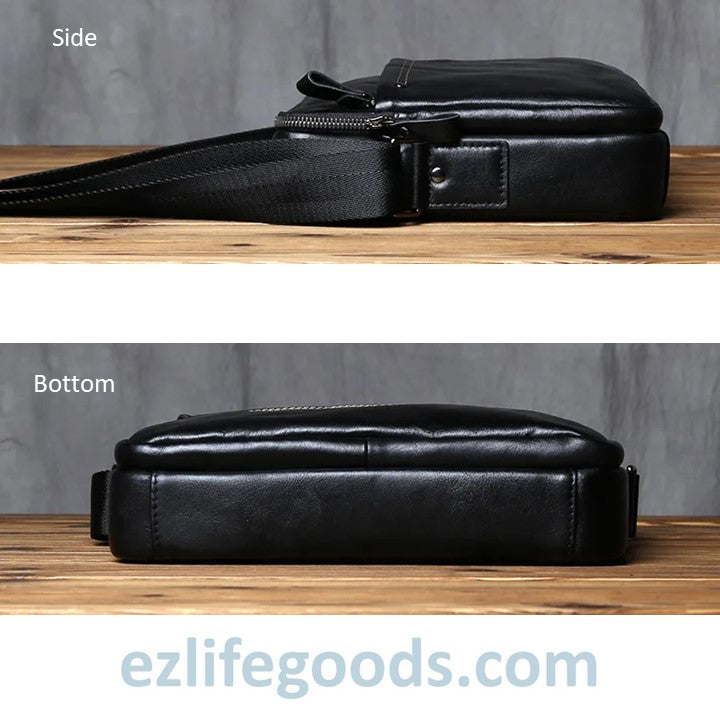 EZLIFEGOODS-Soft Cowhide Leather Black Satchel| Leather Shoulder Bag for Men with Many Pockets| Tablet Bag