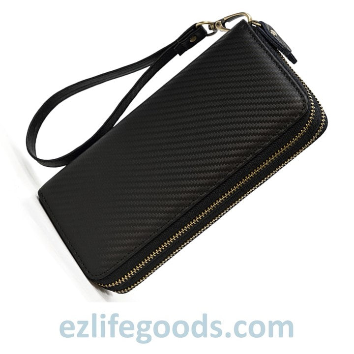 EZLIFEGOODS-Unisex Black Leather Wallet |Wristlet Wallet with Cardholders|Zip Phone Wallet