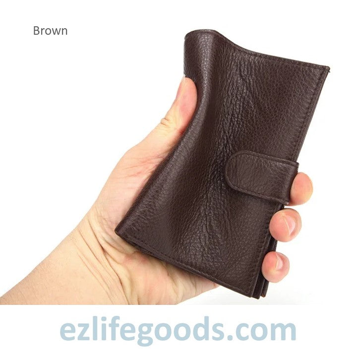 EZLIFEGOODS-Cowhide Wallet for Men with Coin Purse, Passport Wallet with Credit Card Holders- Coffee Brown