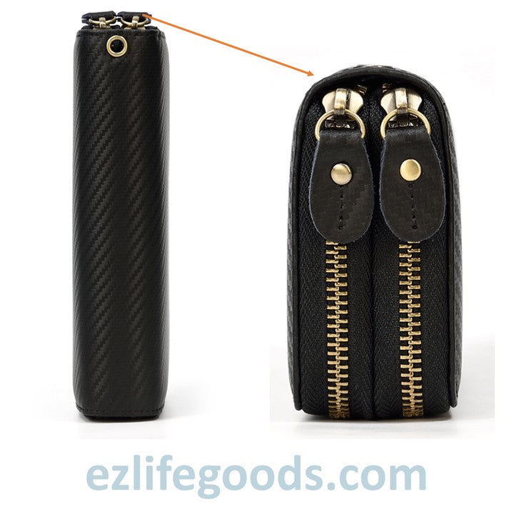 EZLIFEGOODS-Unisex Black Leather Wallet |Wristlet Wallet with Cardholders|Zip Phone Wallet