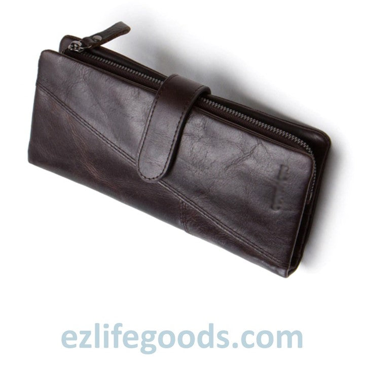 EZLIFEGOODS-Genuine Leather Men's Wallet Coffee Brown Long