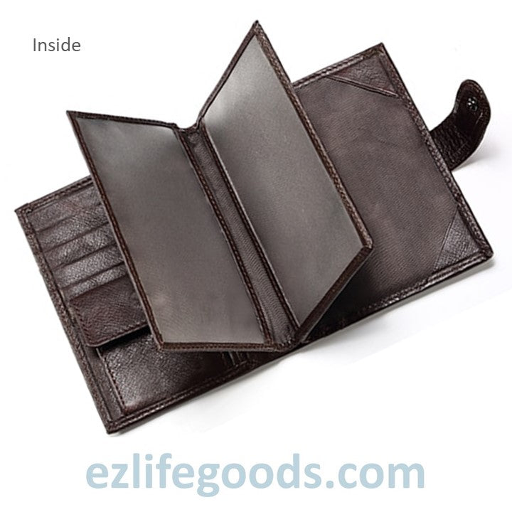 EZLIFEGOODS-Cowhide Wallet for Men with Coin Purse, Passport Wallet with Credit Card Holders- Coffee Brown