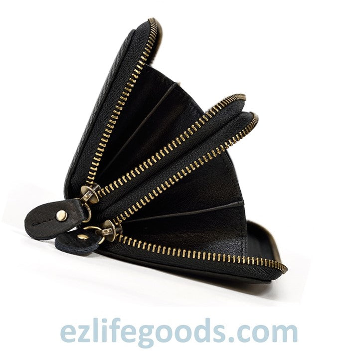 EZLIFEGOODS-Unisex Black Leather Wallet |Wristlet Wallet with Cardholders|Zip Phone Wallet