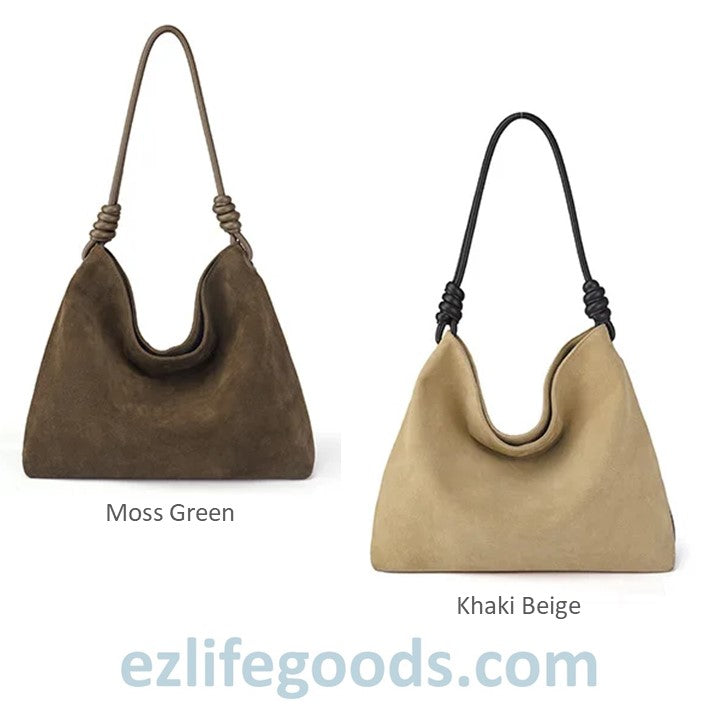 EZLIFEGOODS-Cow Leather Woman Handbag| Soft Suede Shoulder Tote Bag-Moss Green