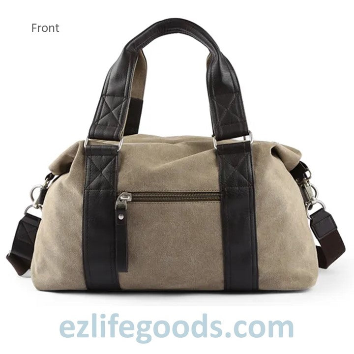 EZLIFEGOODS-Anti-Theft Canvas Duffle Bag| Zipper Weekend Bag| Fitness Handbag| Shoulder Bag with Many Pockets-Khaki