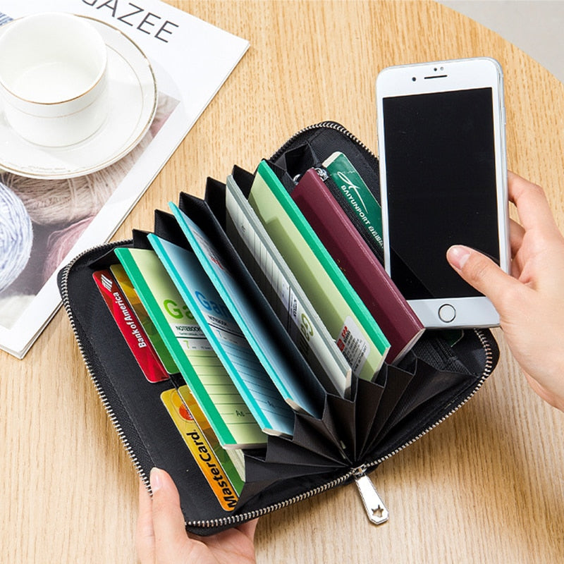 EZLIFEGOODS-RFID Genuine Leather All Around Zipper Wallet for Women, High Capacity Long Wallet Phone Purse