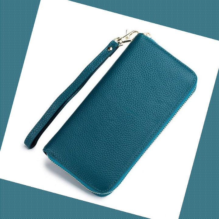 EZLIFEGOODS - Stylish Tassel Genuine Leather Long Zipper Clutch RFID Wallet for Women Peacock Blue