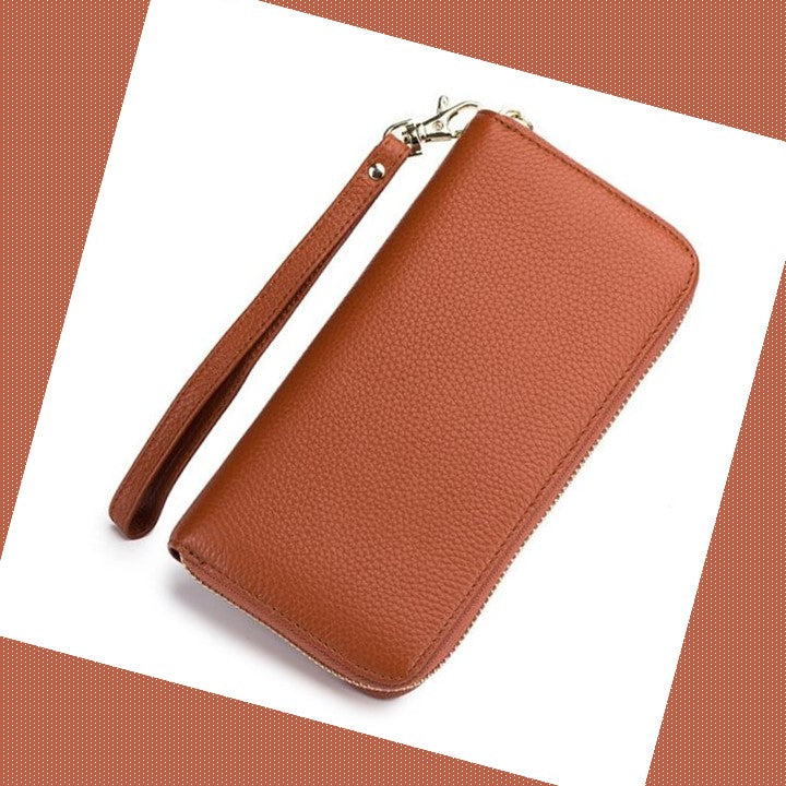 EZLIFEGOODS - Stylish Tassel Genuine Leather Long Zipper Clutch RFID Wallet for Women Honey Brown