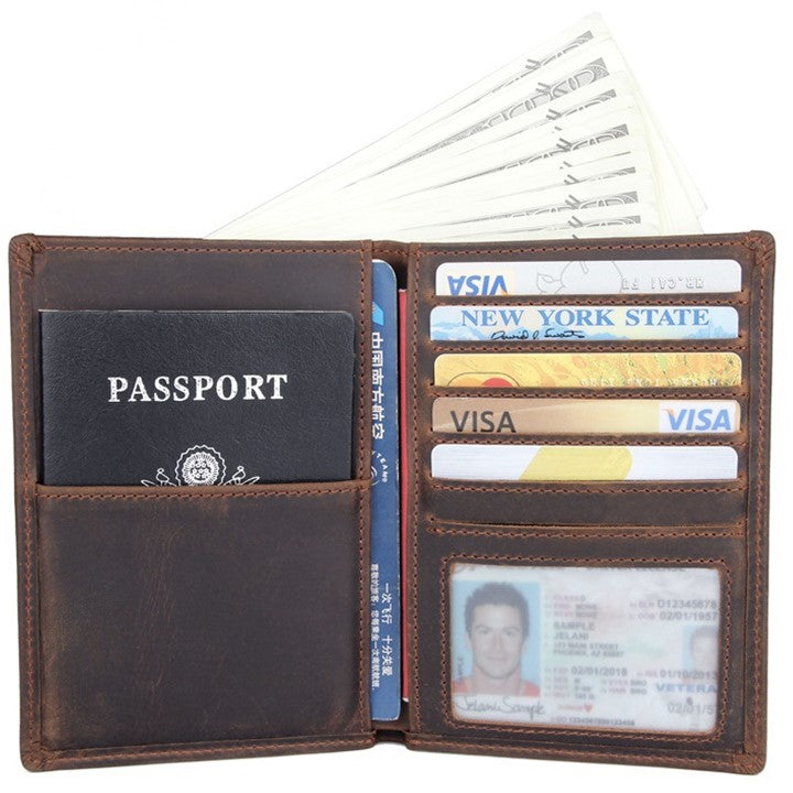 EZLIFEGOODS-Passport Wallet, Crazy Horse Leather Travel Wallet for Men with Cardholders-Leather Passport Pocket