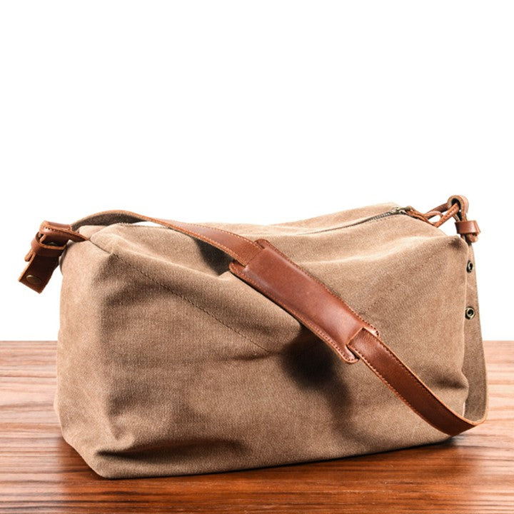 EZ Life Goods-Retro Canvas Shoulder Messenger Bag, Japanese Style Crossbody Bag Khaki