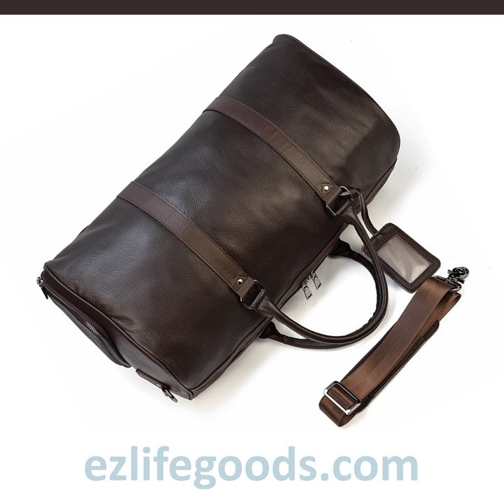 EZLIFEGOODS-Soft Genuine Cowhide Leather Travel Bag 55 cm Brown