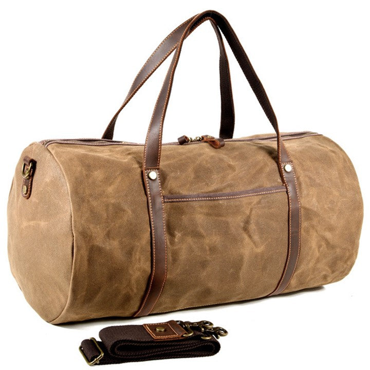 EZLIFEGOODS-Retro Canvas Trimmed with Cowhide Duffle Weekender Bag | 54 cm Large Capacity Gym bag Khaki