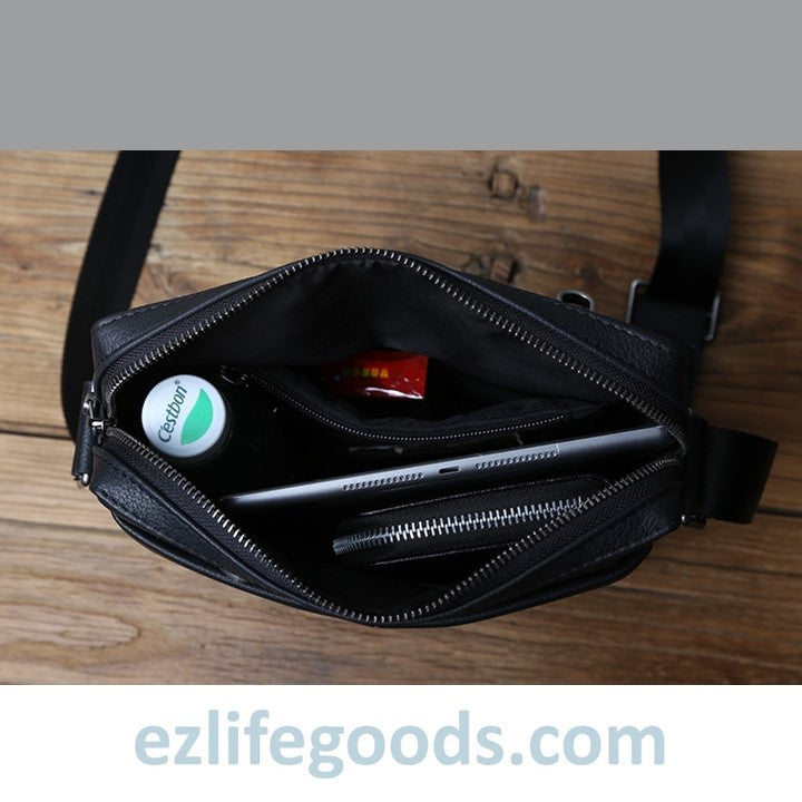 EZLIFEGOODS-Casual Large-Capacity Soft Genuine Leather Vertical Messenger Bag Black