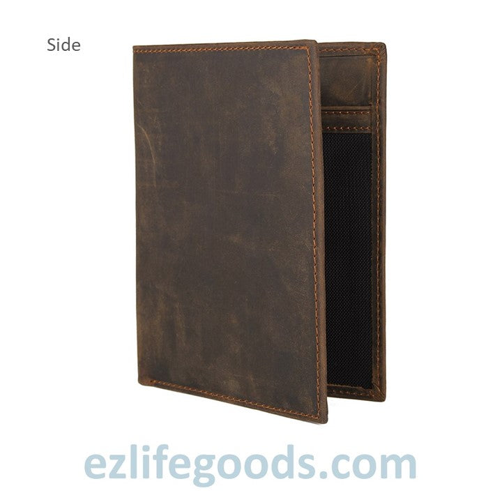 EZLIFEGOODS-Passport Wallet, Crazy Horse Leather Travel Wallet for Men with Cardholders-Grid Passport Pocket