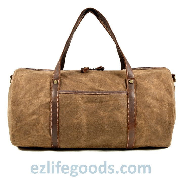 EZLIFEGOODS-Retro Canvas Trimmed with Cowhide Duffle Weekender Bag | 54 cm Large Capacity Gym bag Khaki