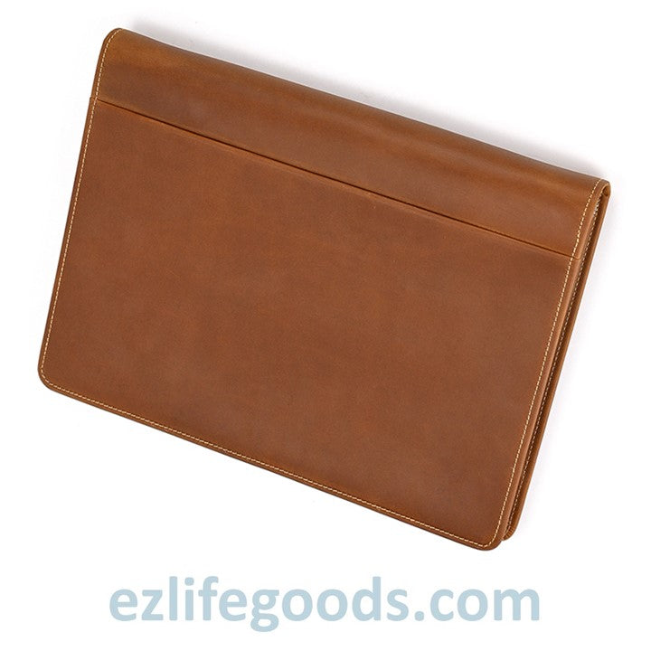 EZ Life Goods-Unisex A4 Genuine Leather Portfolio Binder, Leather Business Portfolio | The Best Zippered Padfolio Light Brown