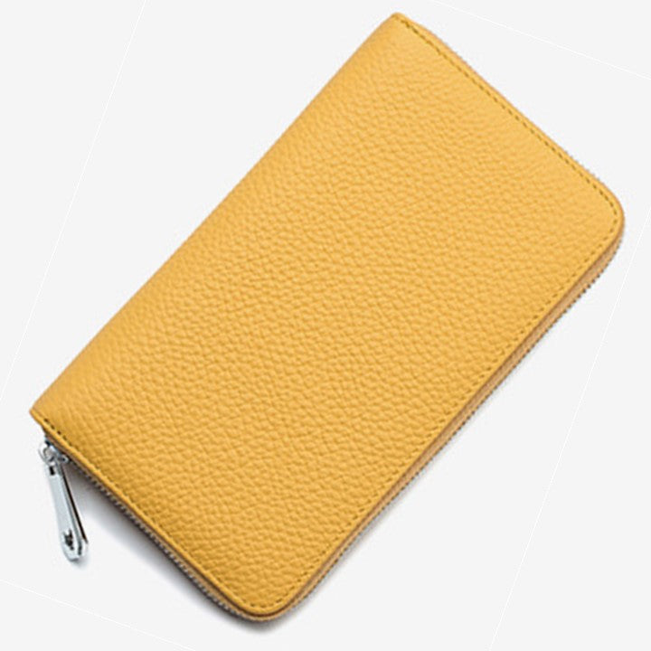 EZLIFEGOODS-RFID Genuine Leather All Around Zipper Wallet for Women, High Capacity Long Wallet Phone Purse Yellow