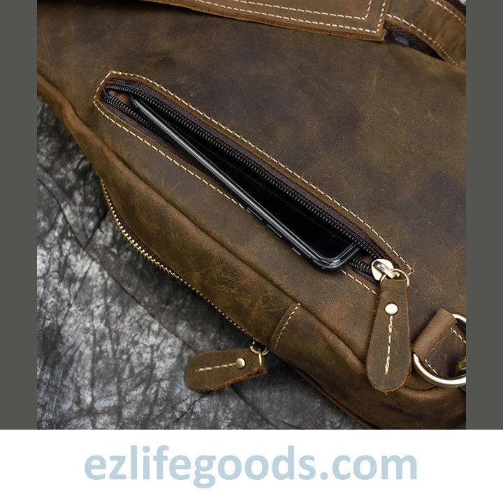 EZLIFEGOODS-Casual Leather Sling Bag for Men, Slim Anti Theft Chest Bag