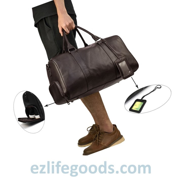 EZLIFEGOODS-Soft Genuine Cowhide Leather Travel Bag 45 cm Brown