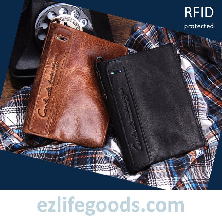 EZLIFEGOODS-Genuine Cowhide Leather Wallet For Men