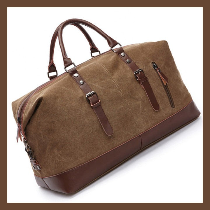 EZ Life Goods-Original Canvas & Leather Travel Duffle Bag / Large Weekend Bag 54 cm Brown