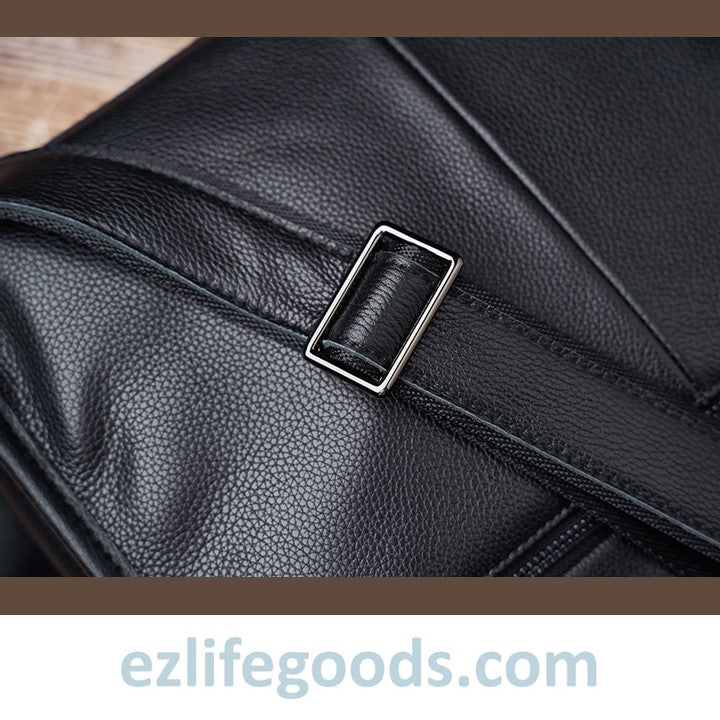 EZLIFEGOODS-Full Grain Genuine Leather Messenger Bag - High Capacity Shoulder Bag for Men 