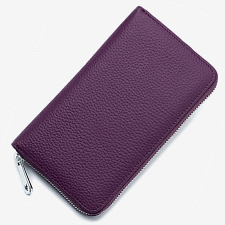 EZLIFEGOODS-RFID Genuine Leather All Around Zipper Wallet for Women, High Capacity Long Wallet Phone Purse Purple