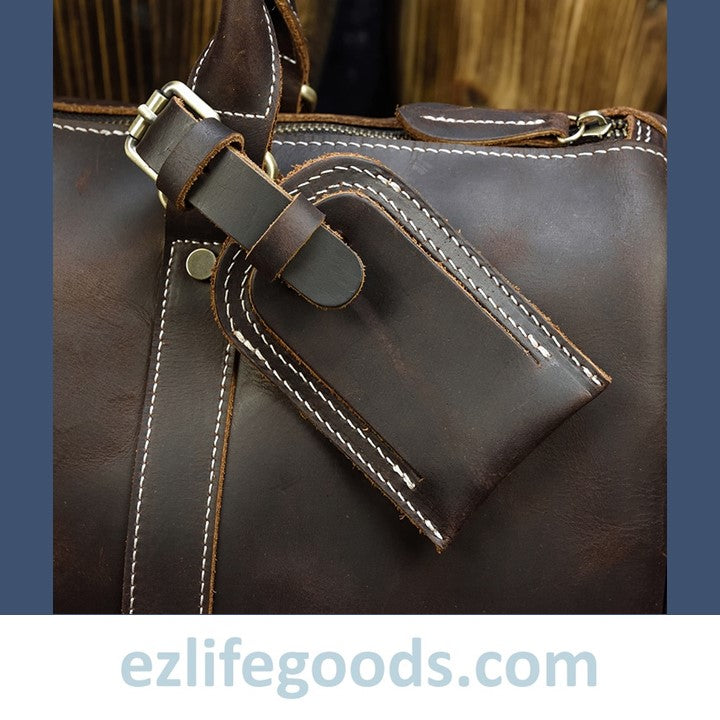 EZLIFEGOODS -Stylish Crazy Horse Leather Travel Duffle Bag 45 cm Dark Brown