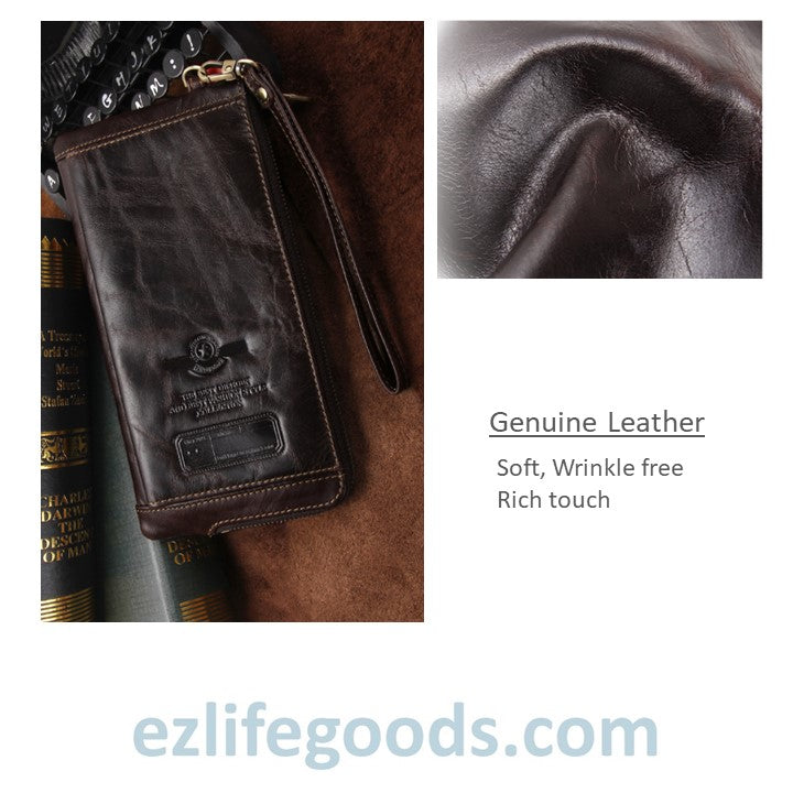 EZLIFEGOODS-Elegant Genuine Leather Wallet With Phone Pocket