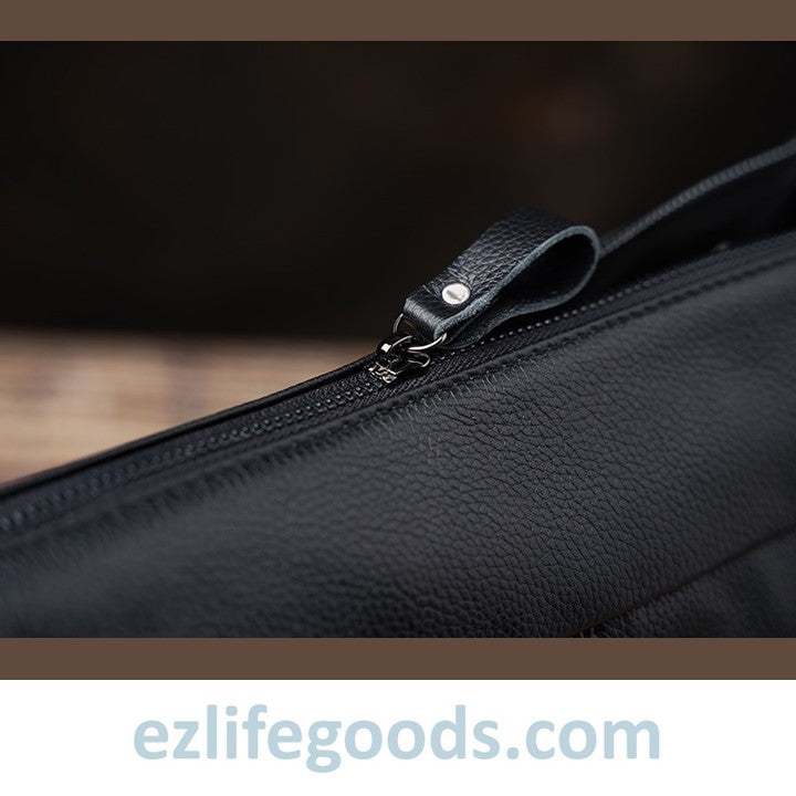 EZLIFEGOODS-Full Grain Genuine Leather Messenger Bag - High Capacity Shoulder Bag for Men Black