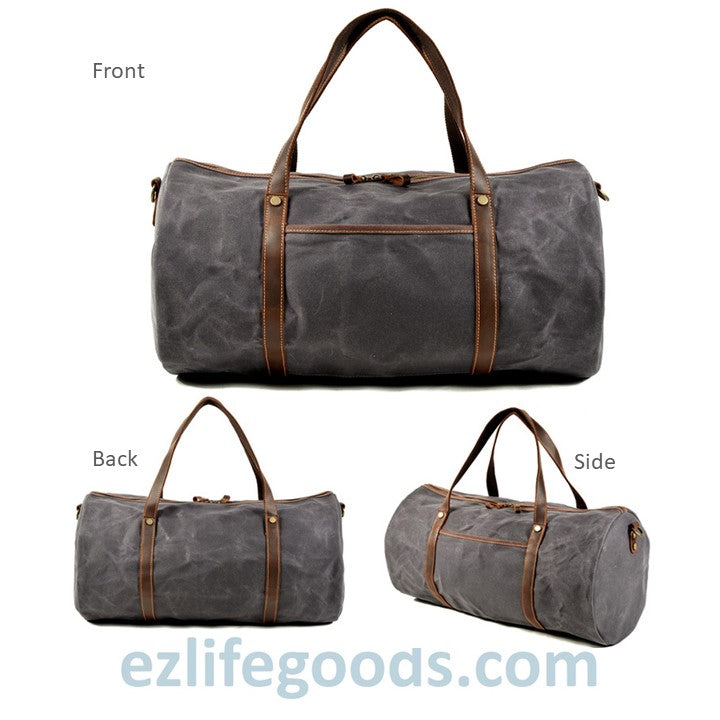 EZLIFEGOODS-Retro Canvas Trimmed with Cowhide Duffle Weekender Bag | 54 cm Large Capacity Gym bag Dark Gray