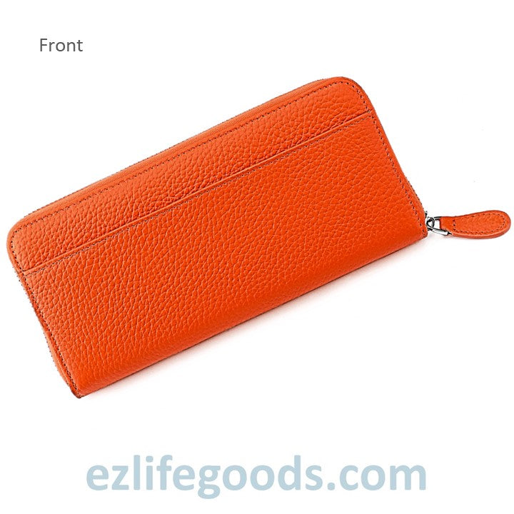 EZLIFEGOODS-RFID Long Wallet, Genuine Leather Zipper Wallet for Women with Many Cardholders, Phone Wallet Purse - Orange