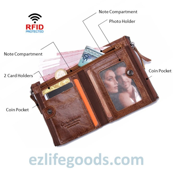 EZLIFEGOODS-Genuine Cowhide Leather Wallet For Men