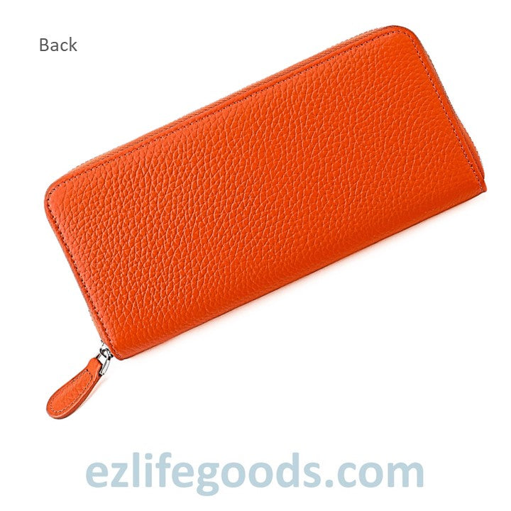 EZLIFEGOODS-RFID Long Wallet, Genuine Leather Zipper Wallet for Women with Many Cardholders, Phone Wallet Purse - Orange