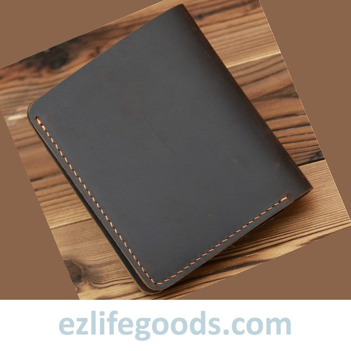 EZLIFEGOODS-Vintage Crazy Horse Leather Card Holder Small Wallet for Men Dark Brown