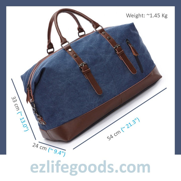 EZ Life Goods-Original Canvas & Leather Travel Duffle Bag / Large Weekend Bag 54 cm