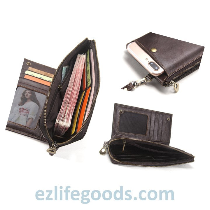 EZLIFEGOODS-Elegant Genuine Leather Wallet With Phone Pocket