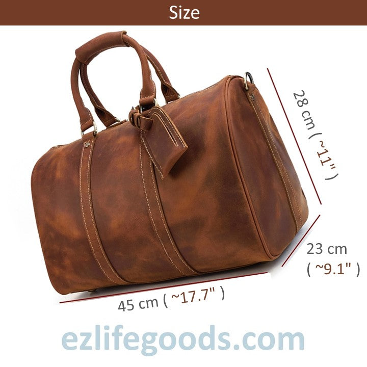 EZLIFEGOODS -Stylish Crazy Horse Leather Travel Duffle Bag 45 cm