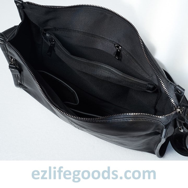 EZLIFEGOODS-Full Grain Genuine Leather Messenger Bag - High Capacity Shoulder Bag for Men 