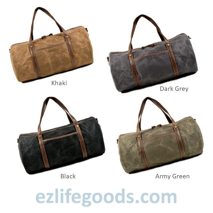 EZLIFEGOODS-Retro Canvas Trimmed with Cowhide Duffle Weekender Bag | 54 cm Large Capacity Gym bag