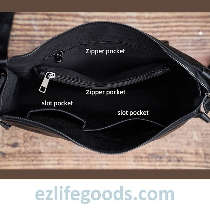 EZLIFEGOODS-Full Grain Genuine Leather Messenger Bag - High Capacity Shoulder Bag for Men 