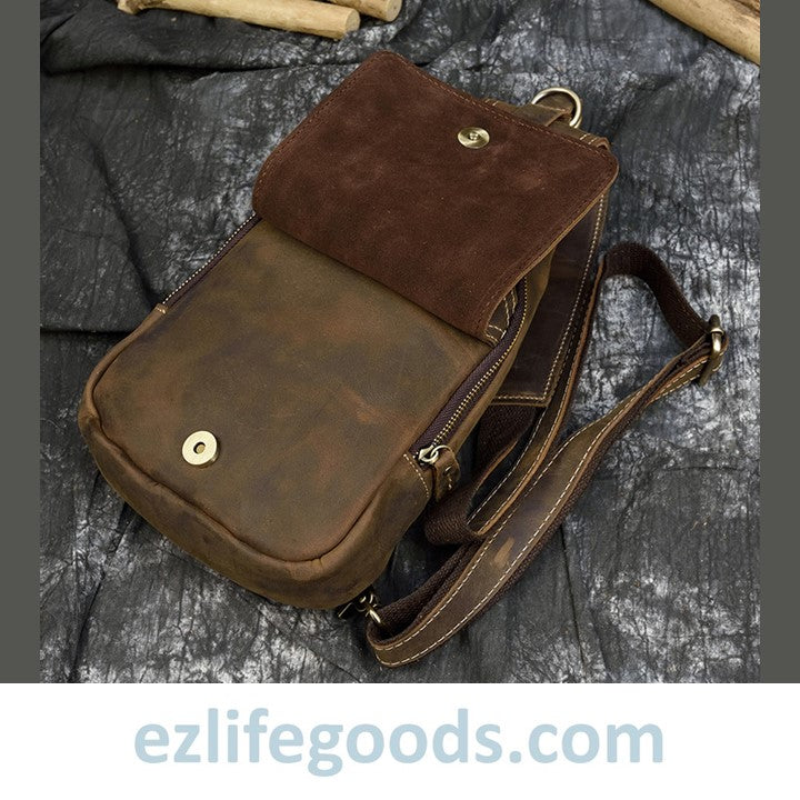 EZLIFEGOODS-Casual Leather Sling Bag for Men, Slim Anti Theft Chest Bag